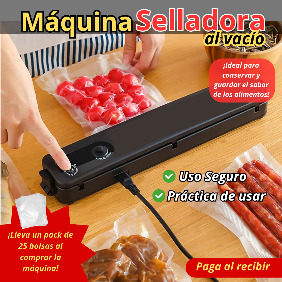 MÁQUINA SELLADORA AL VACÍO AUTOMÁTICA Y 1 PACK DE 25 BOLSAS 🎁