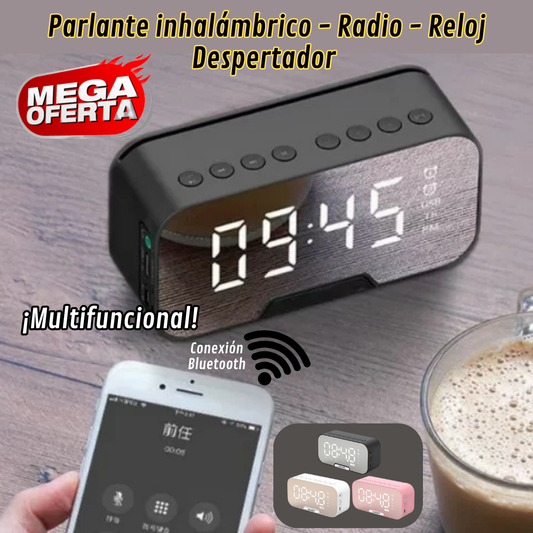 PARLANTE INHALÁMBRICO - RADIO - RELOJ DESPERTADOR 🎵🔔